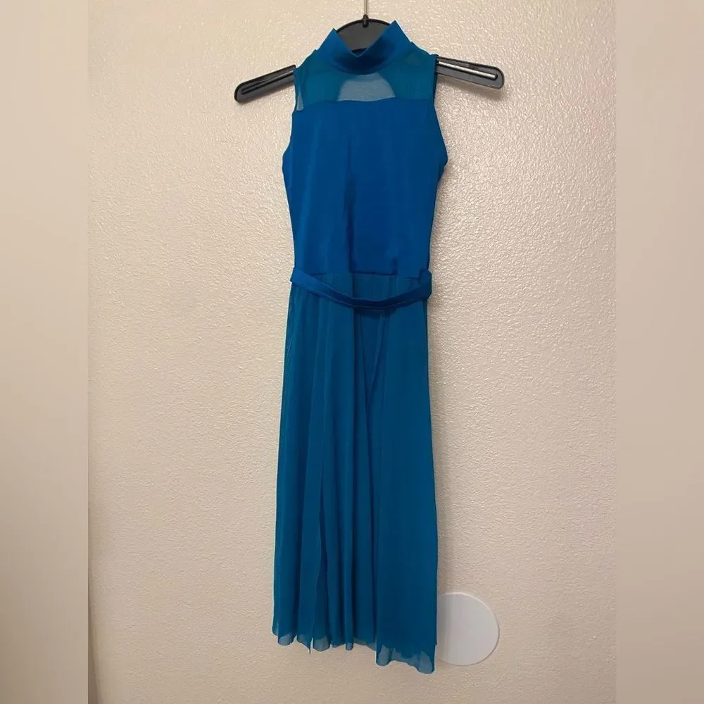Weissman Dance Costume mesh maxi dress teal blue Lakehouse 12181 MC IC 7/8